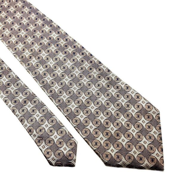 XMI Platinum Silk Tie Woven Beige Geometric‎ - Picture 1 of 6